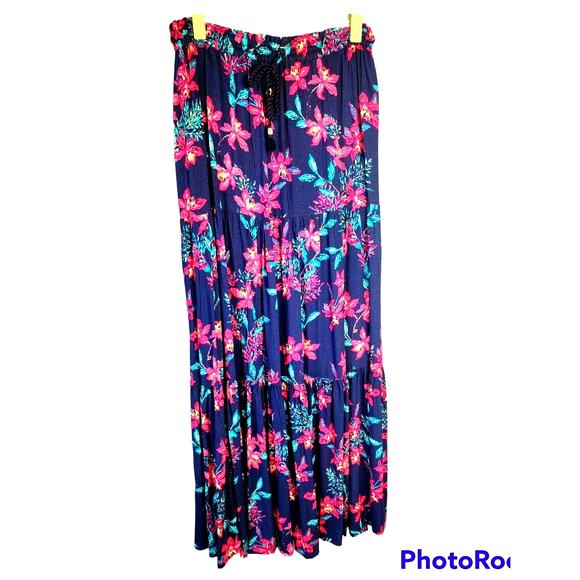 Style & Co Women's Long Floral Maxi Skirt Small Navy pink lined modest boho - Picture 1 of 6